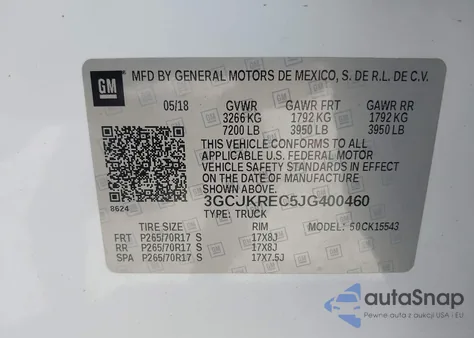 2018 Chevrolet Silverado 1500 1Lt из США, поврежденный, VIN 3GCUKREC5JG400460